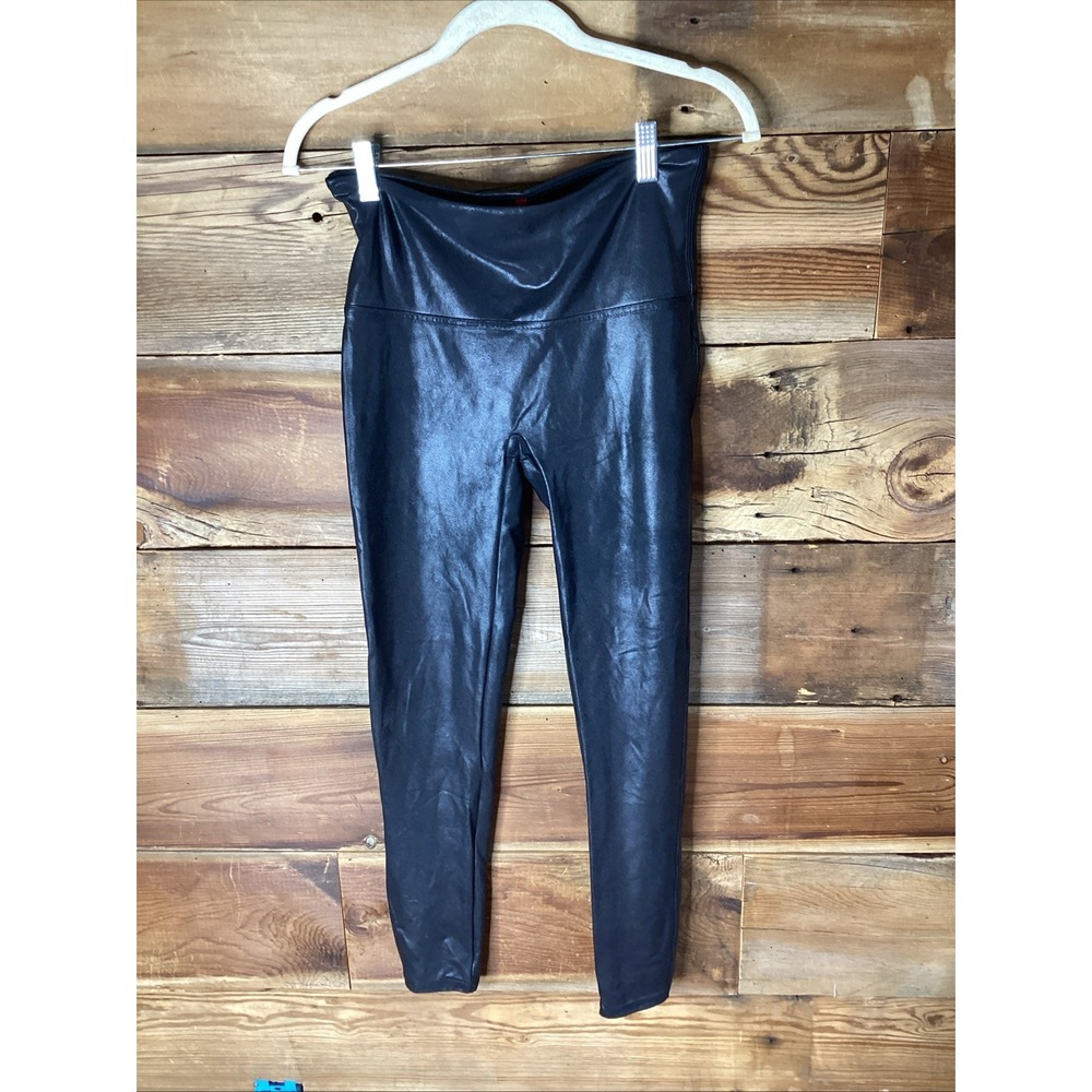 Spanx Faux Leather Leggings Black Petite L Shapewear Slimming Staple